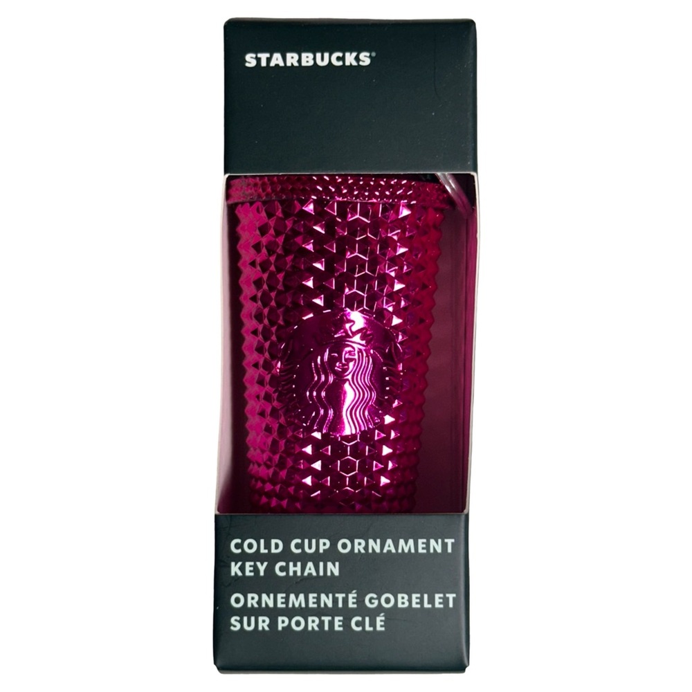NIB Starbucks Studded Cold Cup Ornament Key Chain Metallic Magenta Pink